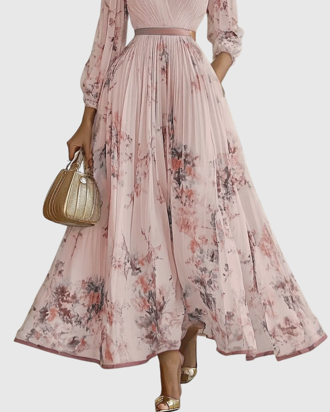 Damen Maxikleid Plissiert Regular Fit Elegant Freizeit