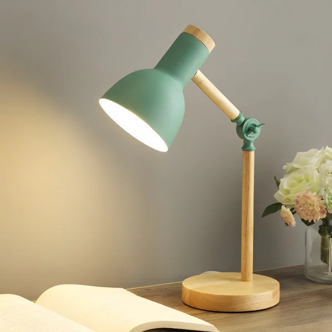 Verstellbare LED-Tischlampe Modernes Holz-Metall Design Wohnzimmer