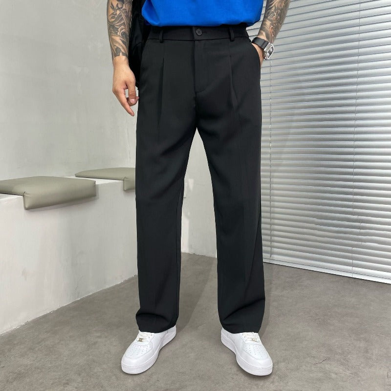 Herrenweite Hose Weites Bein Smart Casual mit Falten und Gürtelschlaufen