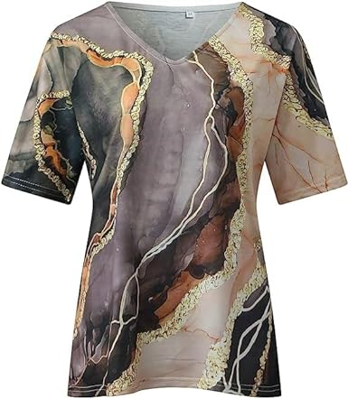 Damen T-Shirt Relaxed Fit Freizeit Boho Marmormuster