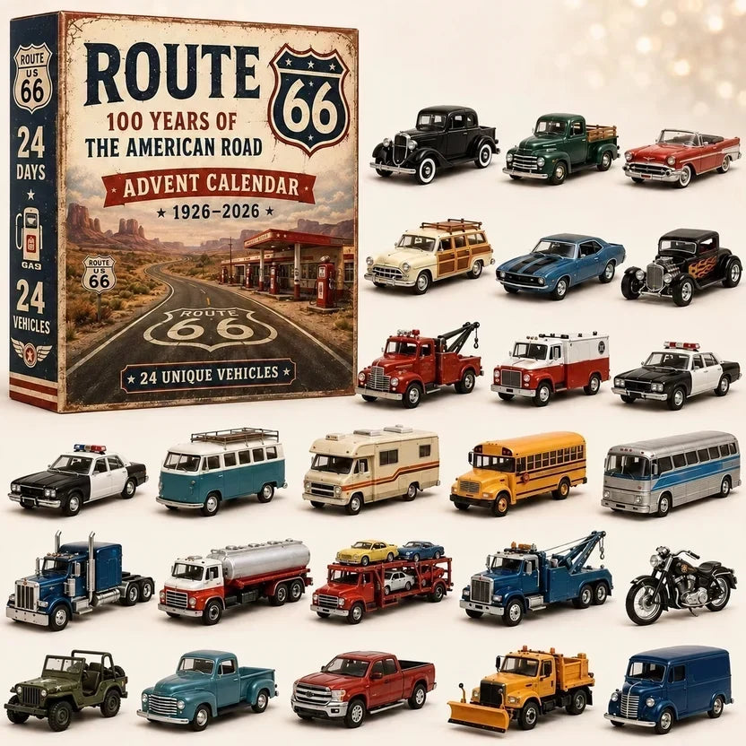 Adventskalender mit 24 klassischen Miniaturautos und Motorrädern