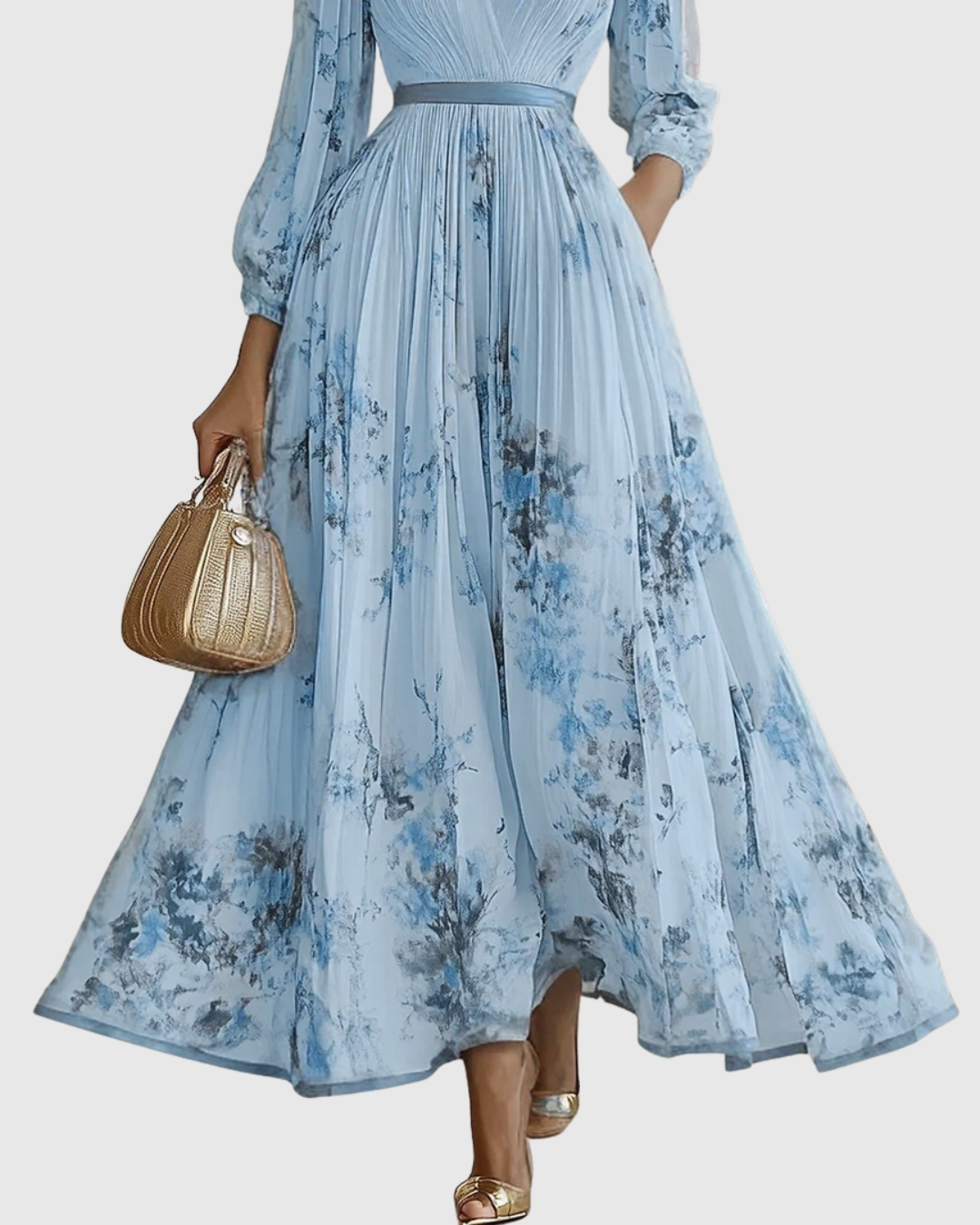 Damen Maxikleid Plissiert Regular Fit Elegant Freizeit