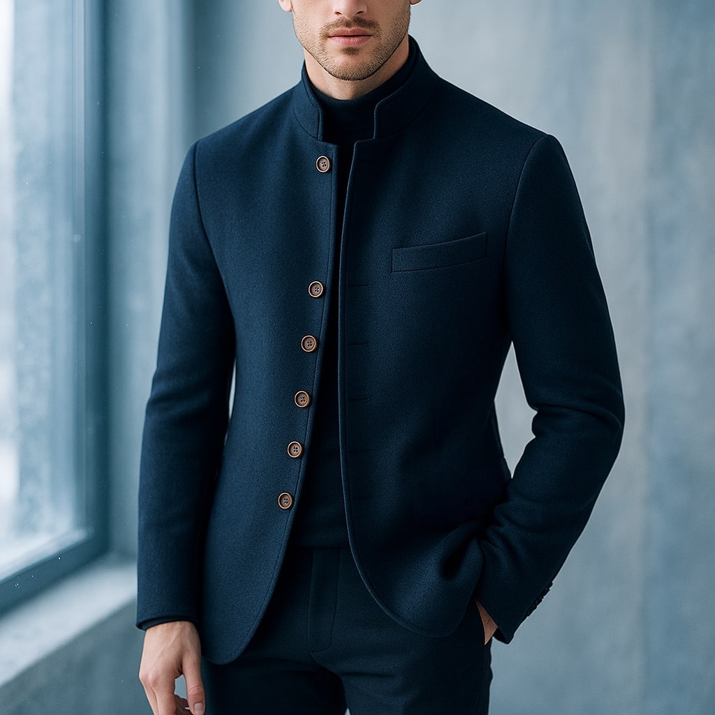 Wolljacke Herren Regular Fit Freizeit Stehkragen minimalistisch