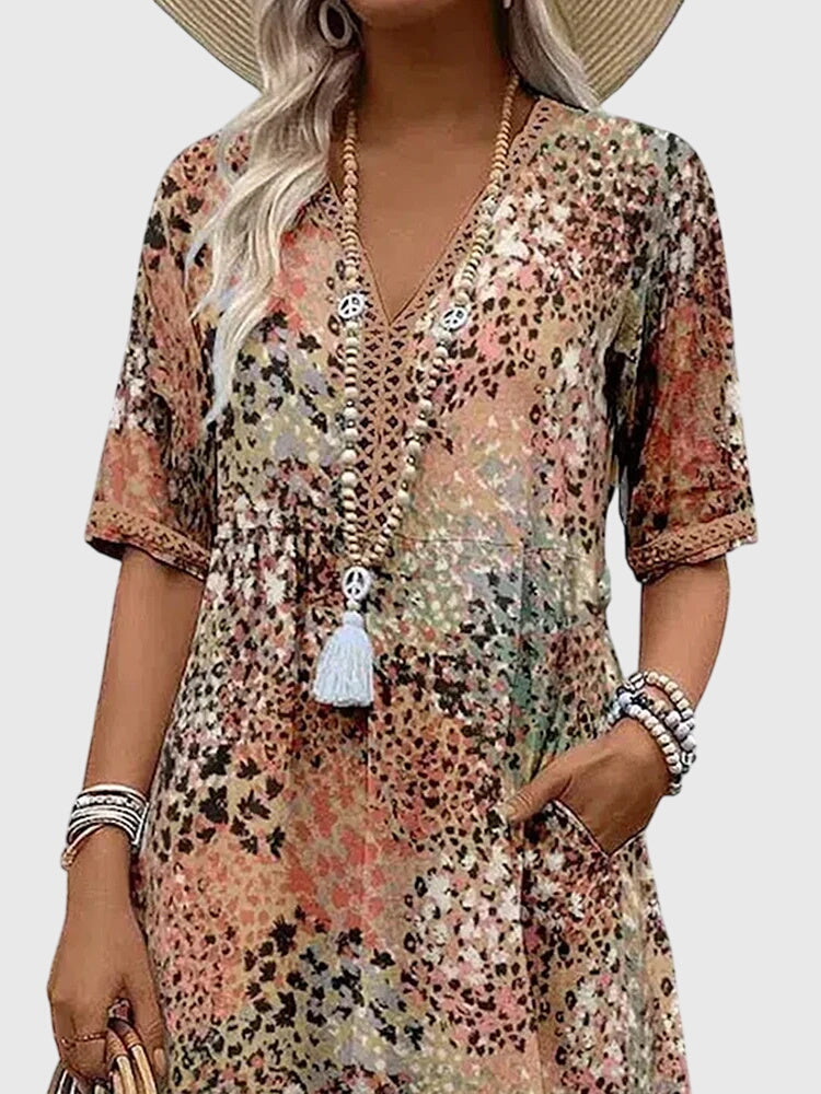 Damen Bedrucktes Midi-Kleid Relaxed Fit Freizeit
