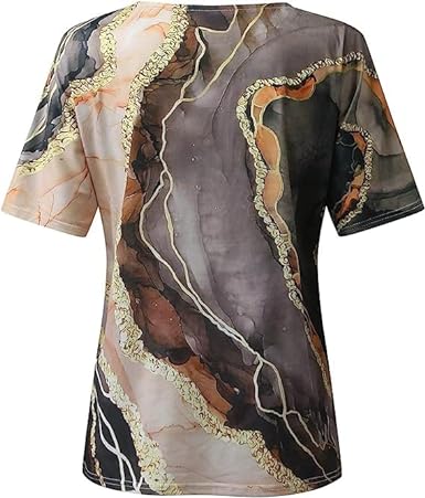 Damen T-Shirt Relaxed Fit Freizeit Boho Marmormuster