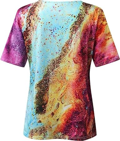 Damen T-Shirt Relaxed Fit Freizeit Boho Marmormuster