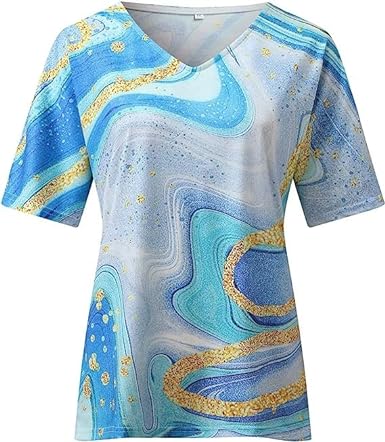 Damen T-Shirt Relaxed Fit Freizeit Boho Marmormuster