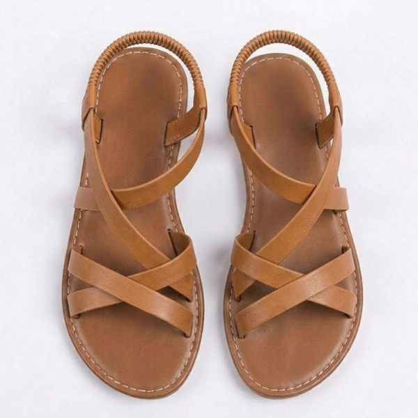 Sandalen Damen Flach Überkreuzte Riemen Knöchelriemen Sommer