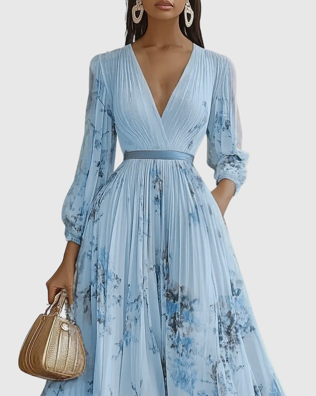 Damen Maxikleid Plissiert Regular Fit Elegant Freizeit