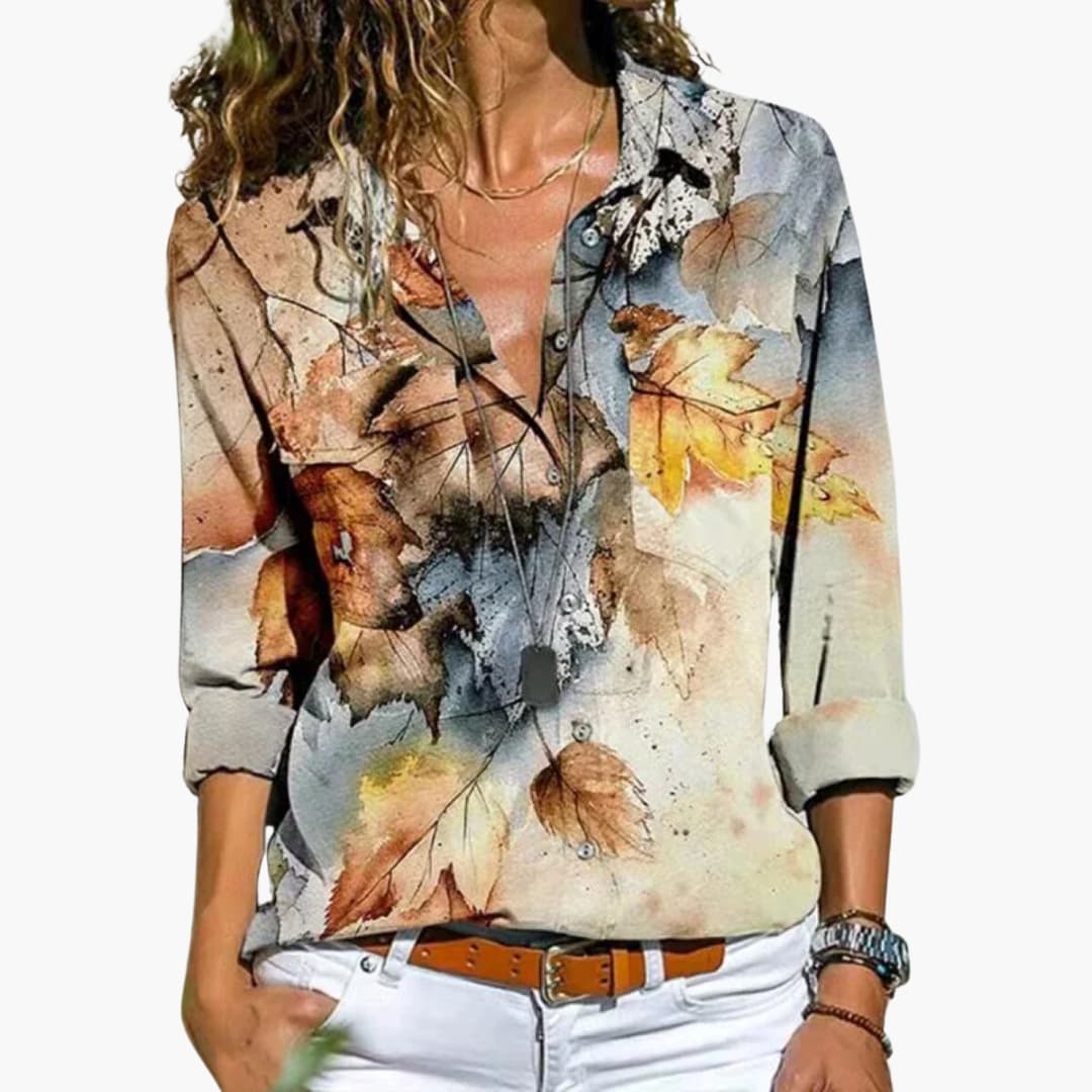 Damen Bluse Regular Fit Freizeit mit floralem Kontrastmuster