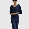 Drapiertes Batwing Midi-Kleid Damen Regular Fit Elegant