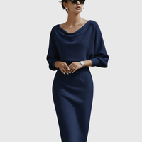 Drapiertes Batwing Midi-Kleid Damen Regular Fit Elegant