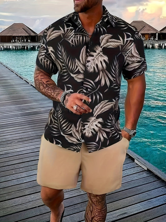 Hugh | Herren Sommer Set Relaxed Fit Freizeit Kurzarmhemd Tropischer Print Shorts