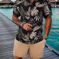 Hugh | Herren Sommer Set Relaxed Fit Freizeit Kurzarmhemd Tropischer Print Shorts