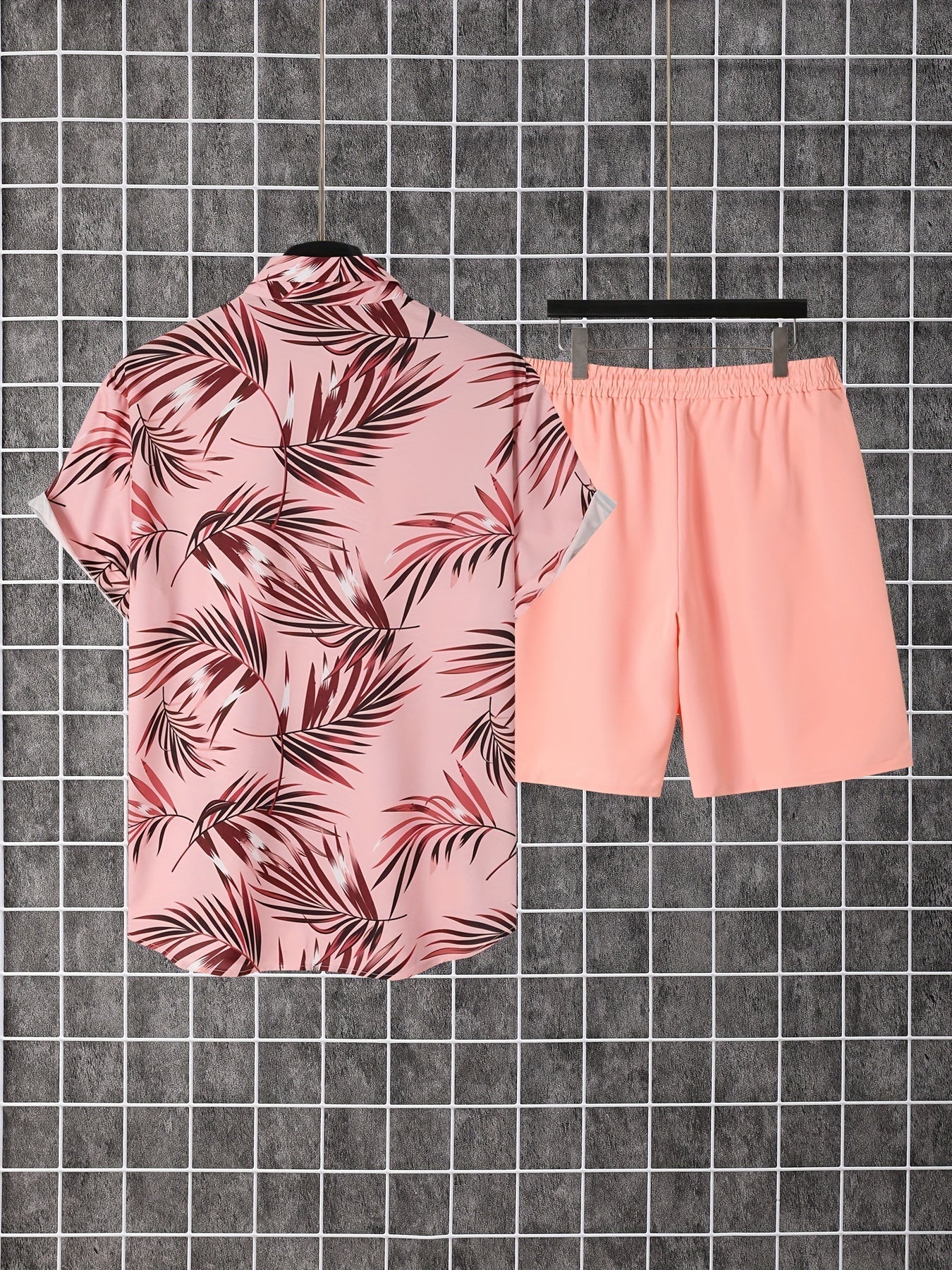 Anton | Herren Freizeit Set Relaxed Fit Sommer Kurzarmhemd Palmenmuster & Shorts