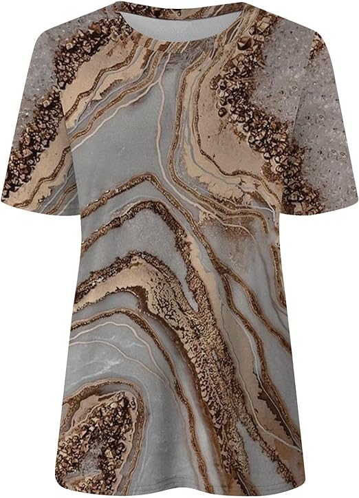 Damen T-Shirt Relaxed Fit Freizeit Boho Marmormuster
