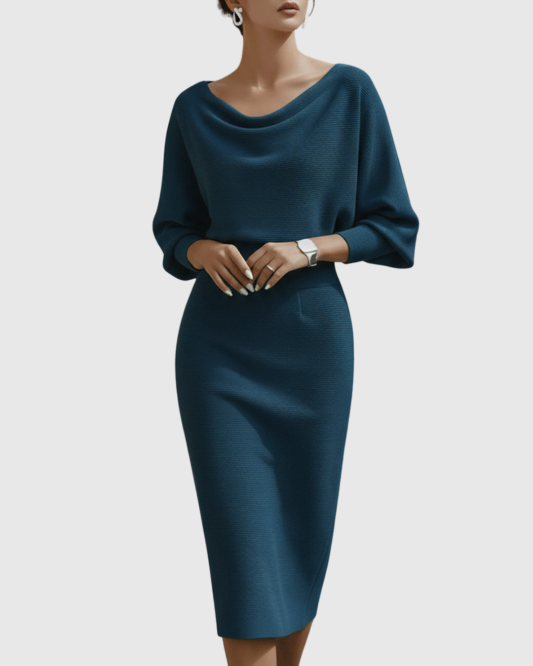 Drapiertes Batwing Midi-Kleid Damen Regular Fit Elegant
