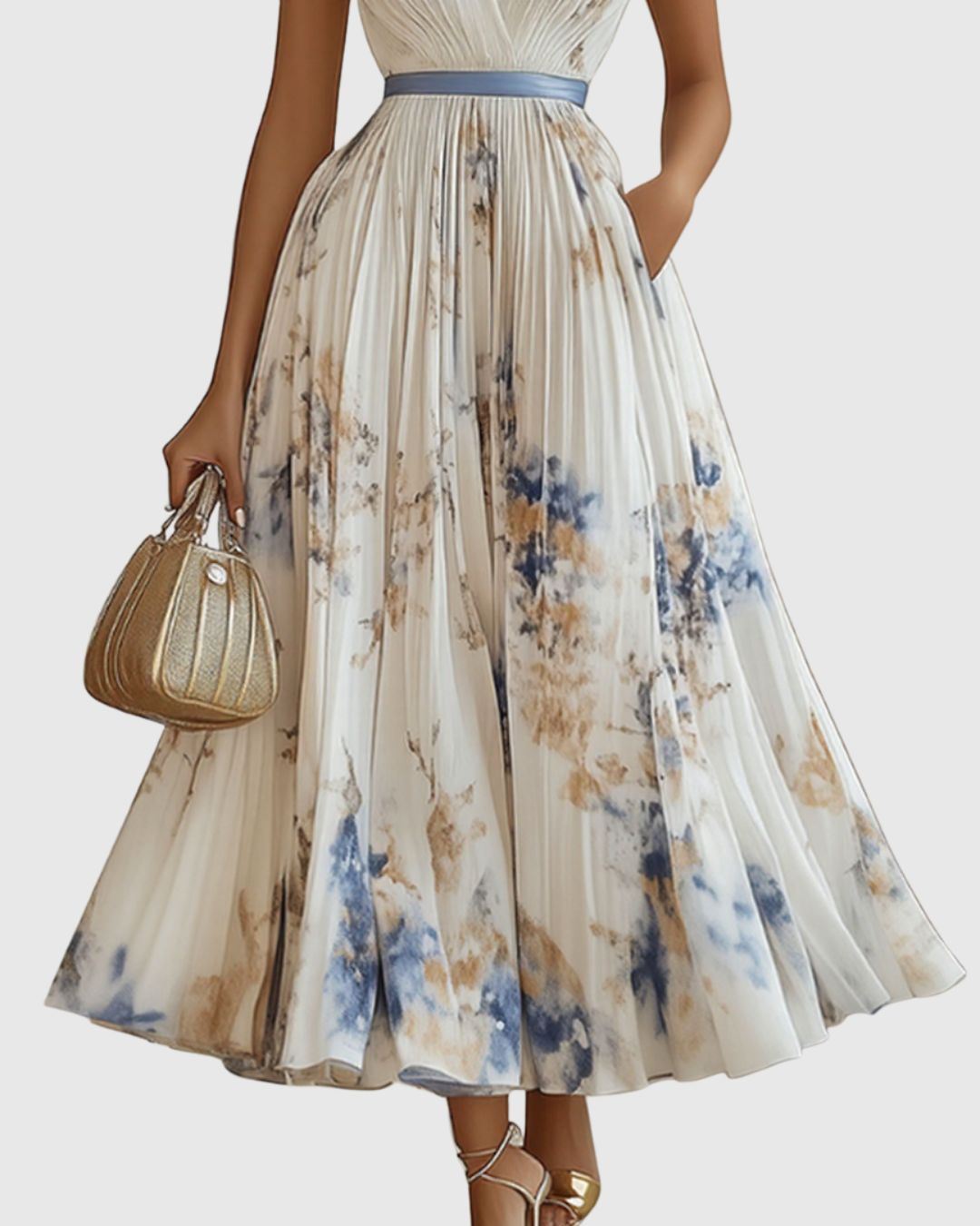 Damen Maxikleid Plissiert Regular Fit Elegant Freizeit