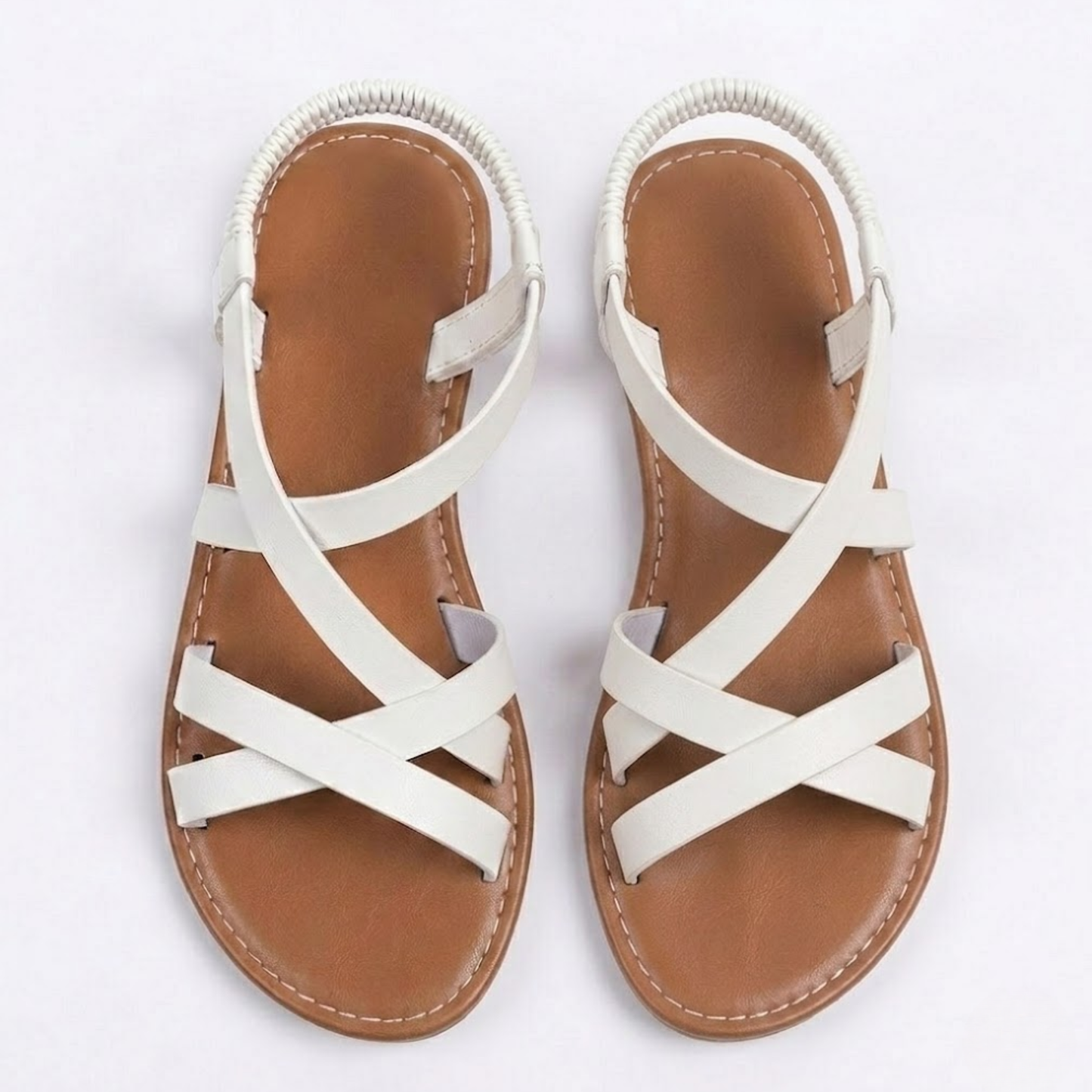 Sandalen Damen Flach Überkreuzte Riemen Knöchelriemen Sommer