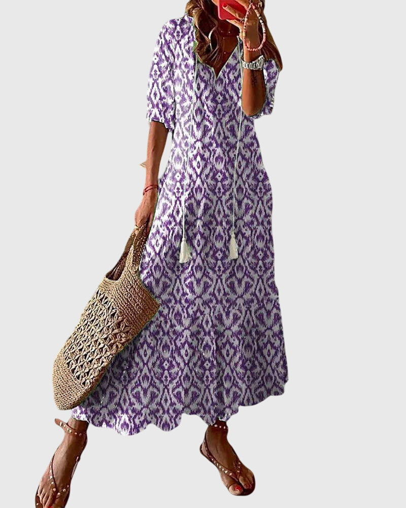 Damen Sommerkleid Boho Vintage Regular Fit Freizeit