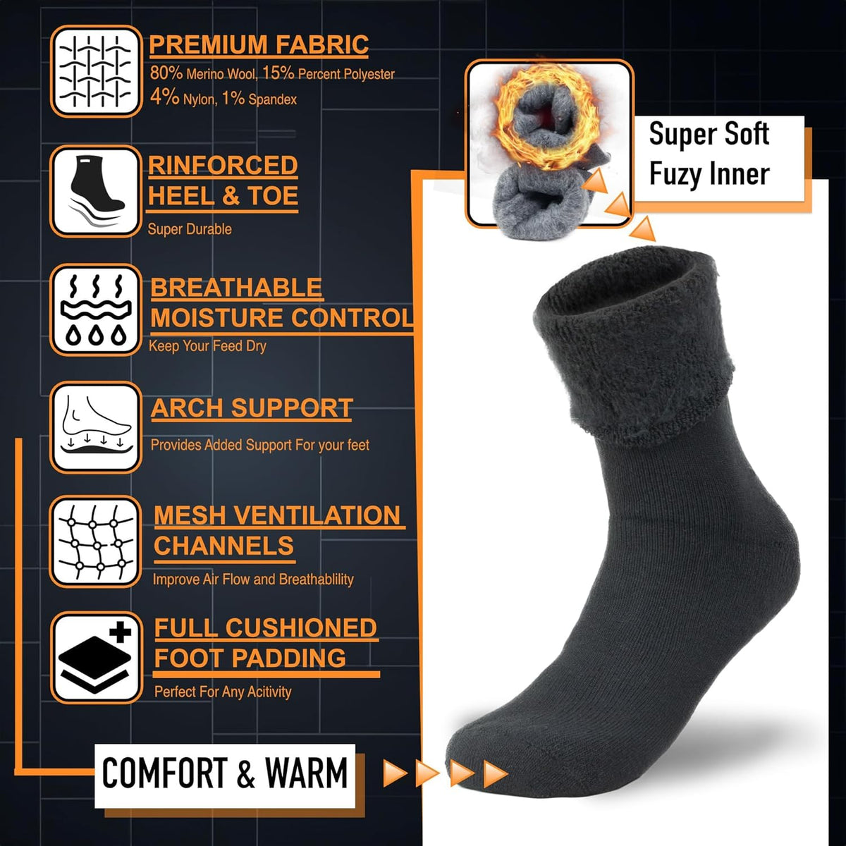 Wollsocken Herren Thermisch Outdoor Winter Warm