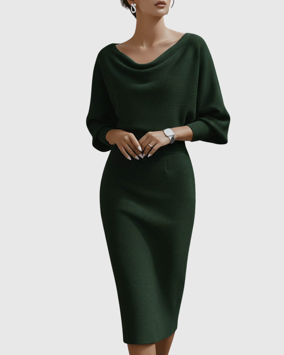 Drapiertes Batwing Midi-Kleid Damen Regular Fit Elegant