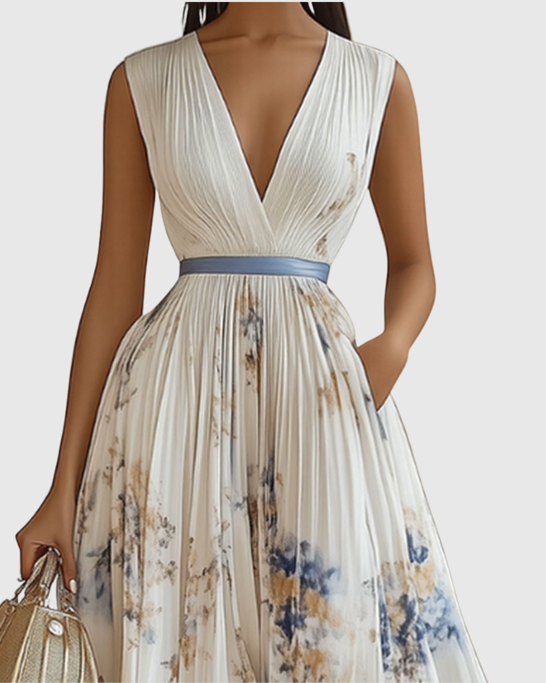 Damen Maxikleid Plissiert Regular Fit Elegant Freizeit