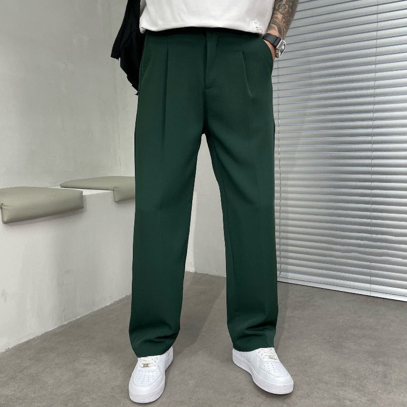 Herrenweite Hose Weites Bein Smart Casual mit Falten und Gürtelschlaufen