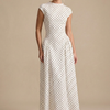 Damen Polka Dot Maxikleid Tailliert Kurzarm Elegant Sommer