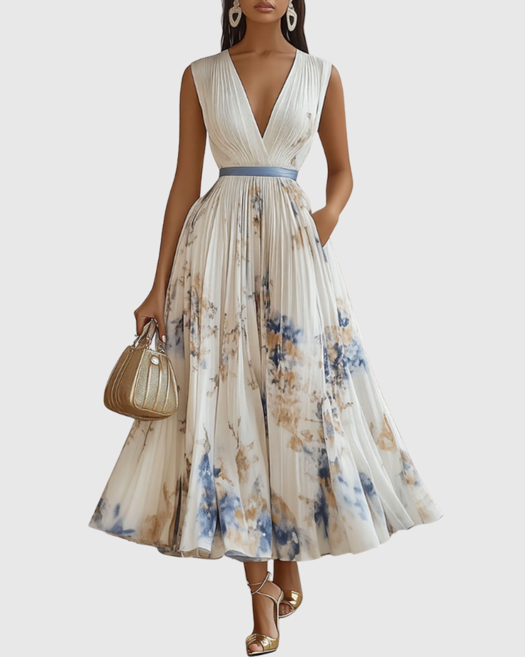 Damen Maxikleid Plissiert Regular Fit Elegant Freizeit