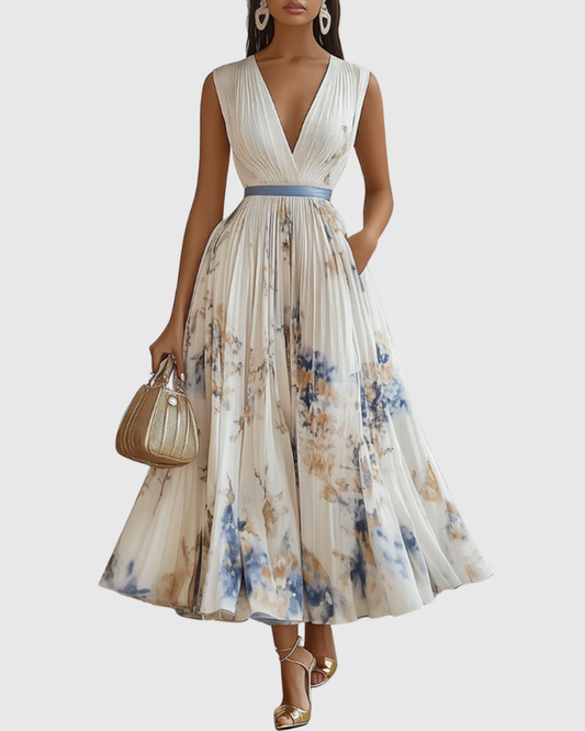 Damen Maxikleid Plissiert Regular Fit Elegant Freizeit