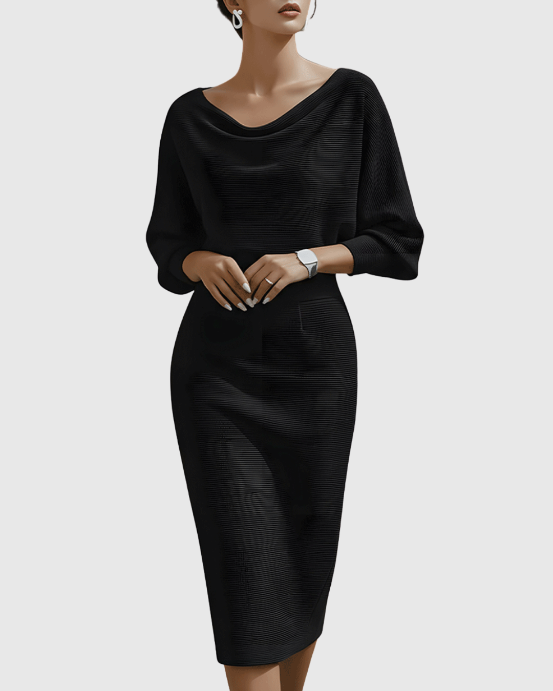 Drapiertes Batwing Midi-Kleid Damen Regular Fit Elegant
