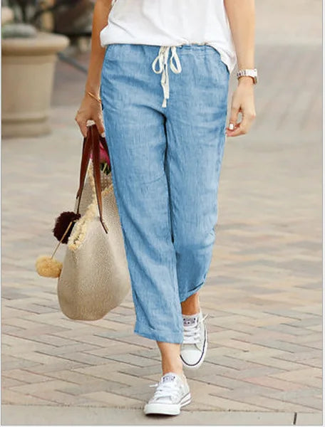 Damen Sommerhose Relaxed Fit Freizeit mit Kordelzug