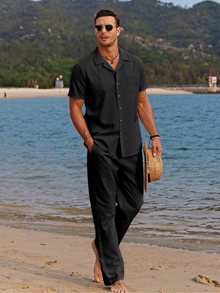 Lässiges Stoff-Strandset Herren Relaxed Fit Freizeit Sommer