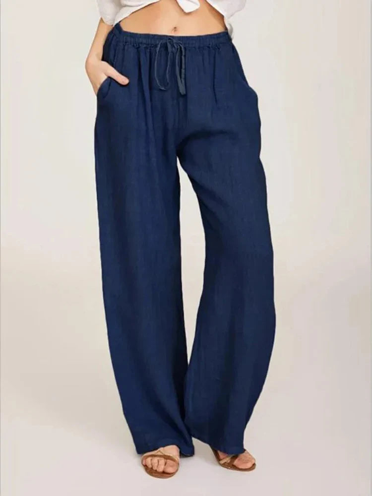 Damen Stoffhose Weit Bein Relaxed Fit Freizeit Sommer