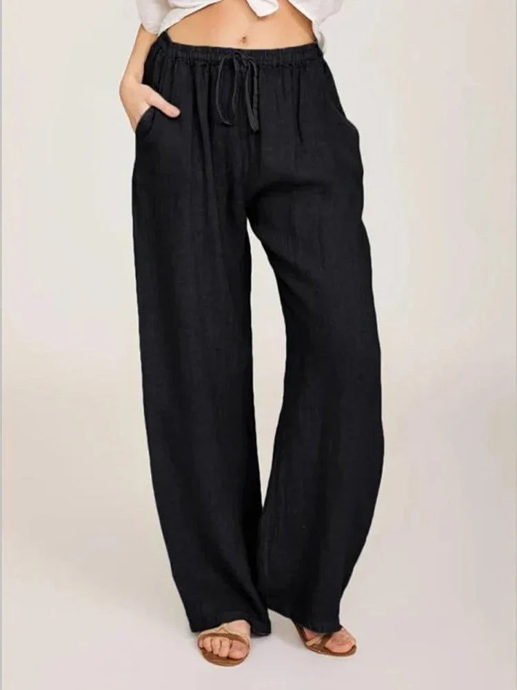 Damen Stoffhose Weit Bein Relaxed Fit Freizeit Sommer