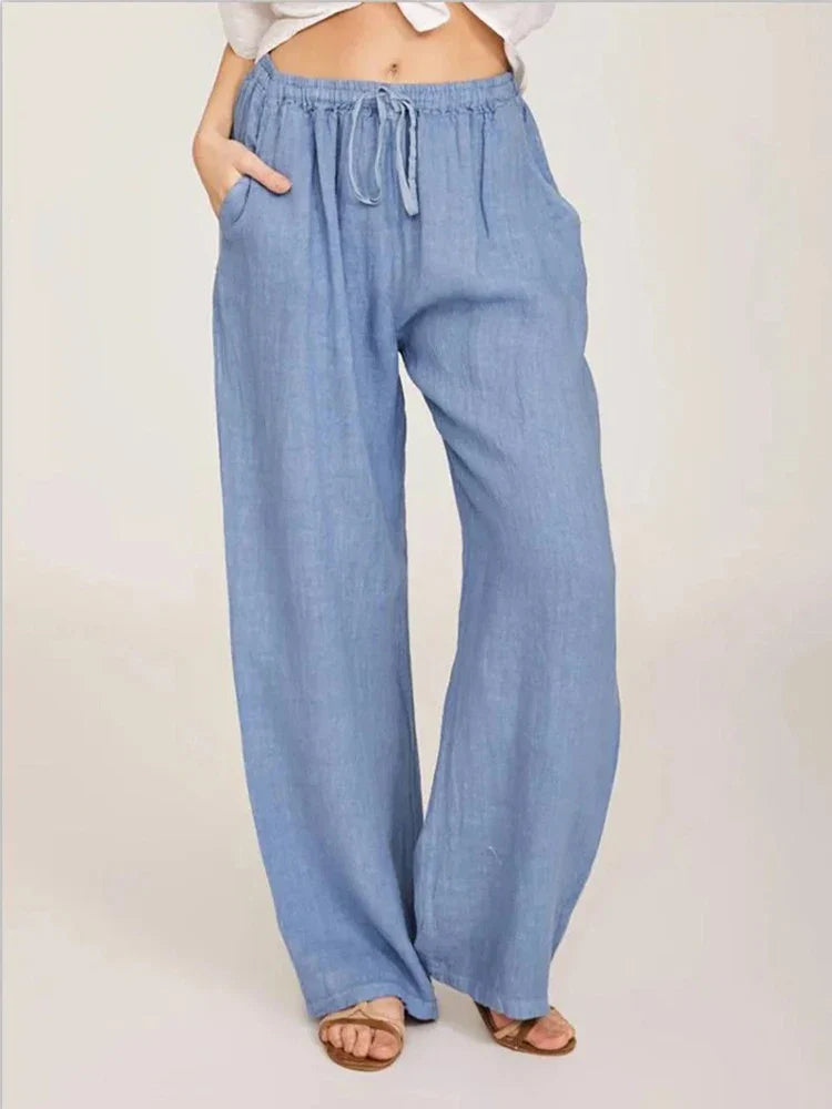 Damen Stoffhose Weit Bein Relaxed Fit Freizeit Sommer