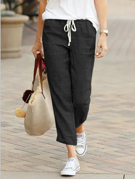 Damen Sommerhose Relaxed Fit Freizeit mit Kordelzug
