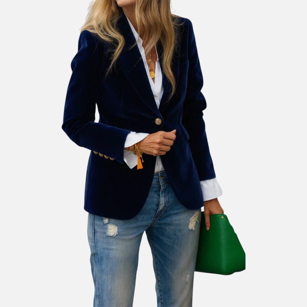 Damen Blazer Samt Regular Fit Elegant Business Freizeit
