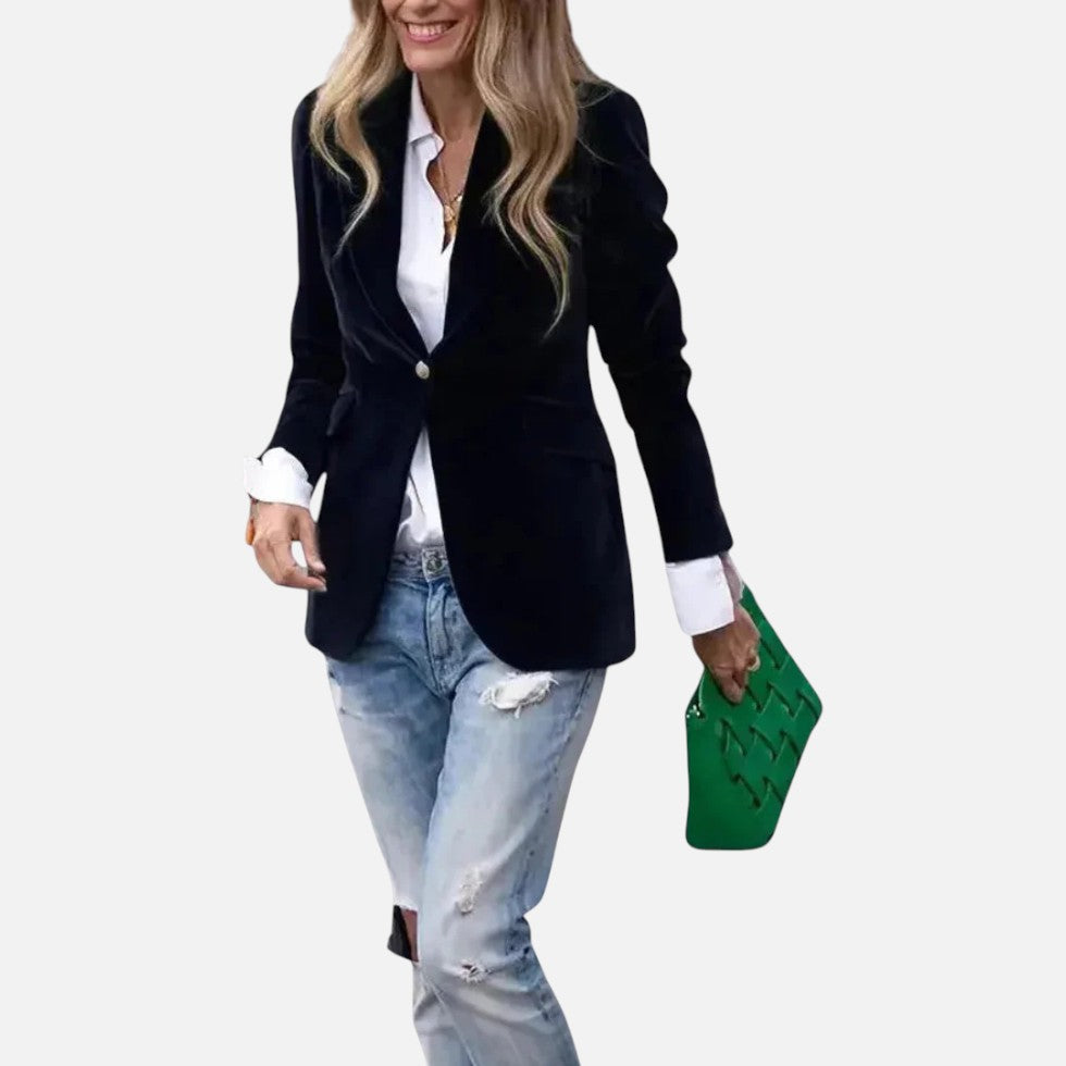 Damen Blazer Samt Regular Fit Elegant Business Freizeit