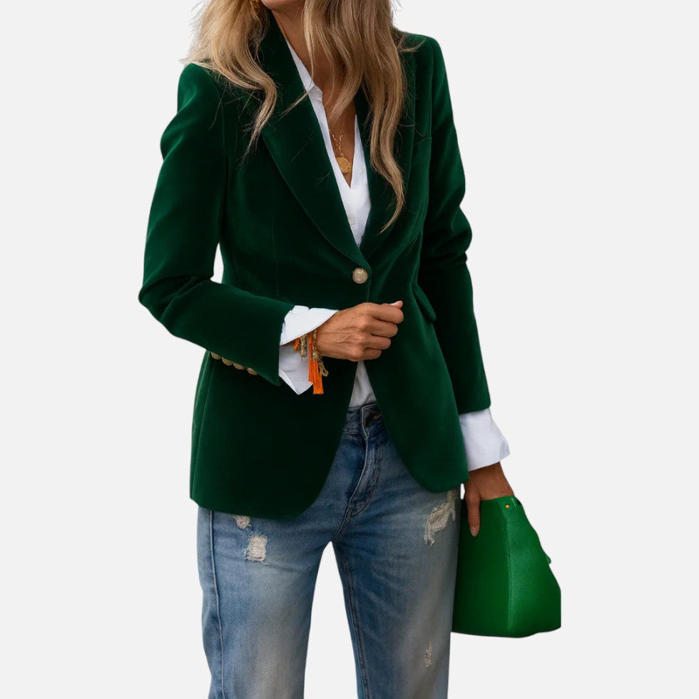 Damen Blazer Samt Regular Fit Elegant Business Freizeit