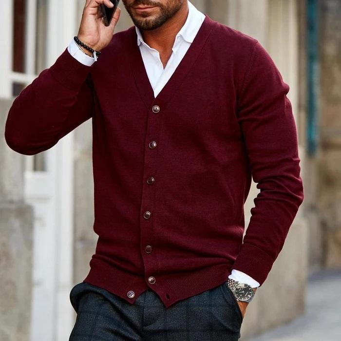 Herren Slim Fit V-Neck Cardigan Freizeit Feinstrick