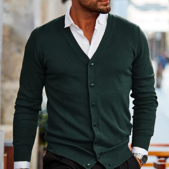 Herren Slim Fit V-Neck Cardigan Freizeit Feinstrick