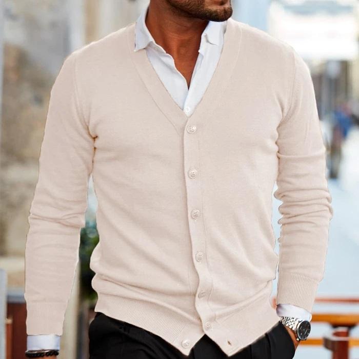 Herren Slim Fit V-Neck Cardigan Freizeit Feinstrick