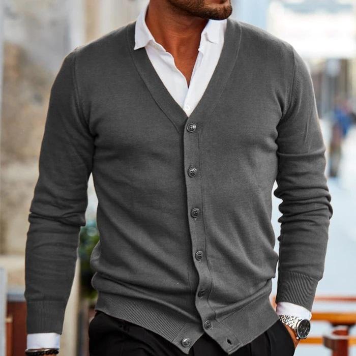 Herren Slim Fit V-Neck Cardigan Freizeit Feinstrick