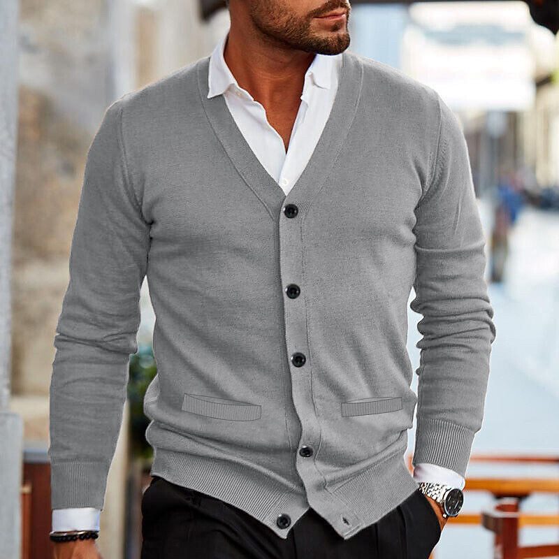 Herren Slim Fit V-Neck Cardigan Freizeit Feinstrick