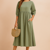 Midi Kleid Damen Elegant 3 4 Ärmel Business & Freizeit