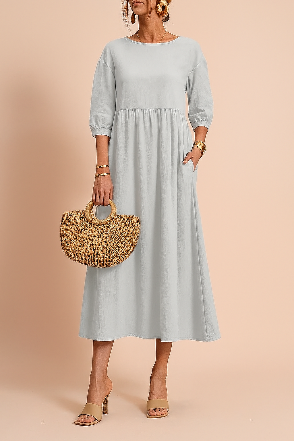 Midi Kleid Damen Elegant 3 4 Ärmel Business & Freizeit