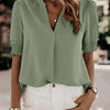 Damen Kurzarmbluse Relaxed Fit Casual mit V-Ausschnitt und Smock-Ärmeln