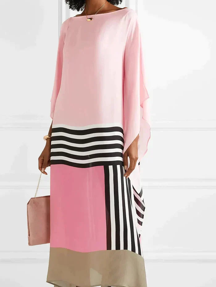 Damen Kaftan Pink Gestreift Sommer Elegant